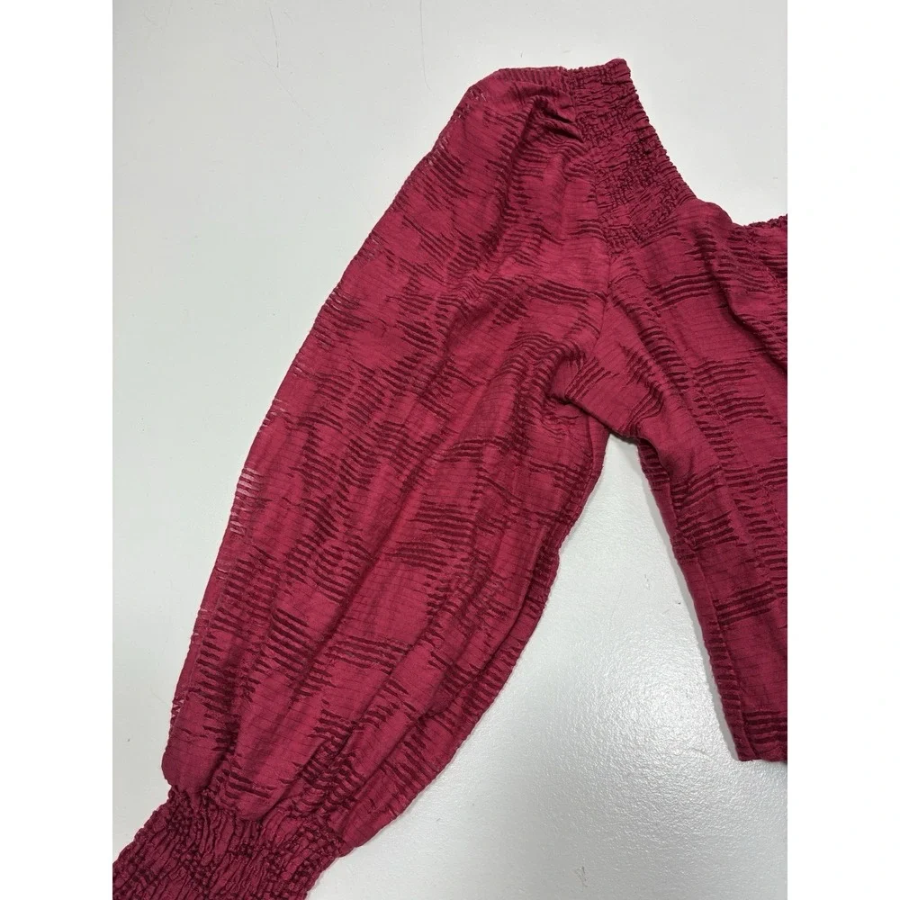 Anthropologie Women Blouse Size XS Cranberry Romantic Puff Sleeve Office casual‎